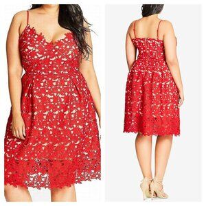 NWT City Chic So Fancy Strappy Lace Fit and Flare Dress XS/14 Scarlet Red
